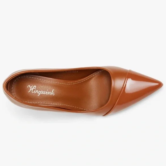 Hingswink Brown Chunky Heel Pumps Pointed Toe 4” Office Heels Size 7 (38) - Picture 2 of 8